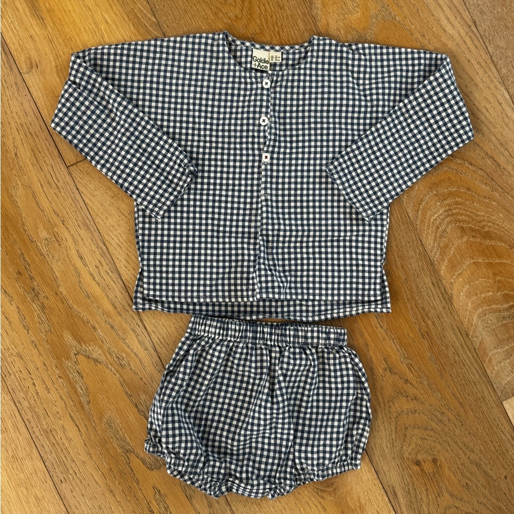 Goldie + Ace navy gingham bloomers and top set! NWOT